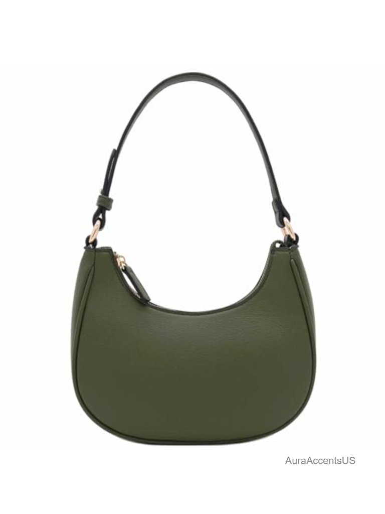 Faux Leather Crescent Shoulder Bag With Gold Hardware